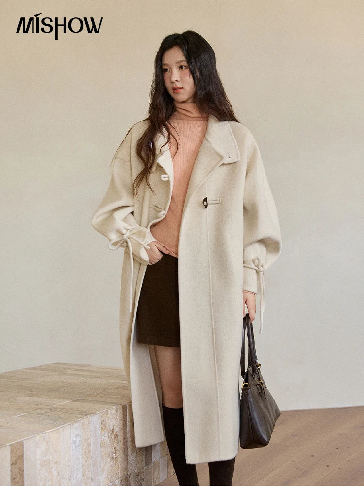 Mishow Yellow 100% Wool Double-Faced Turtleneck Coat MXE51W0902