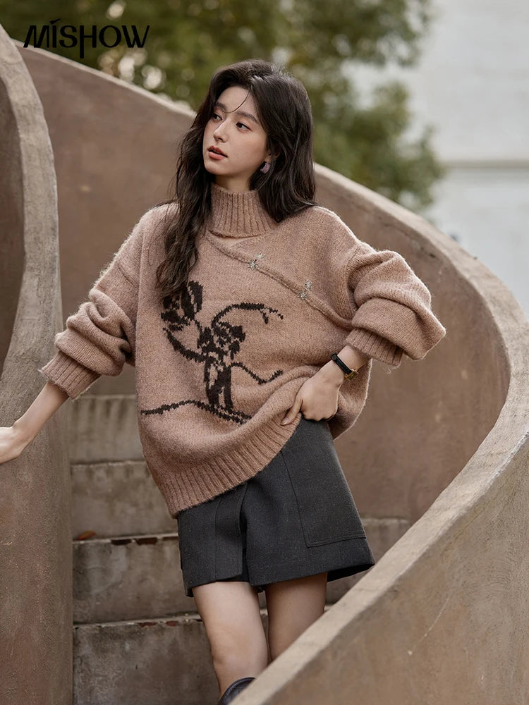 Mishow Chinese Hollow Out Floral Lantern Sleeve Sweater MXD36Z0888