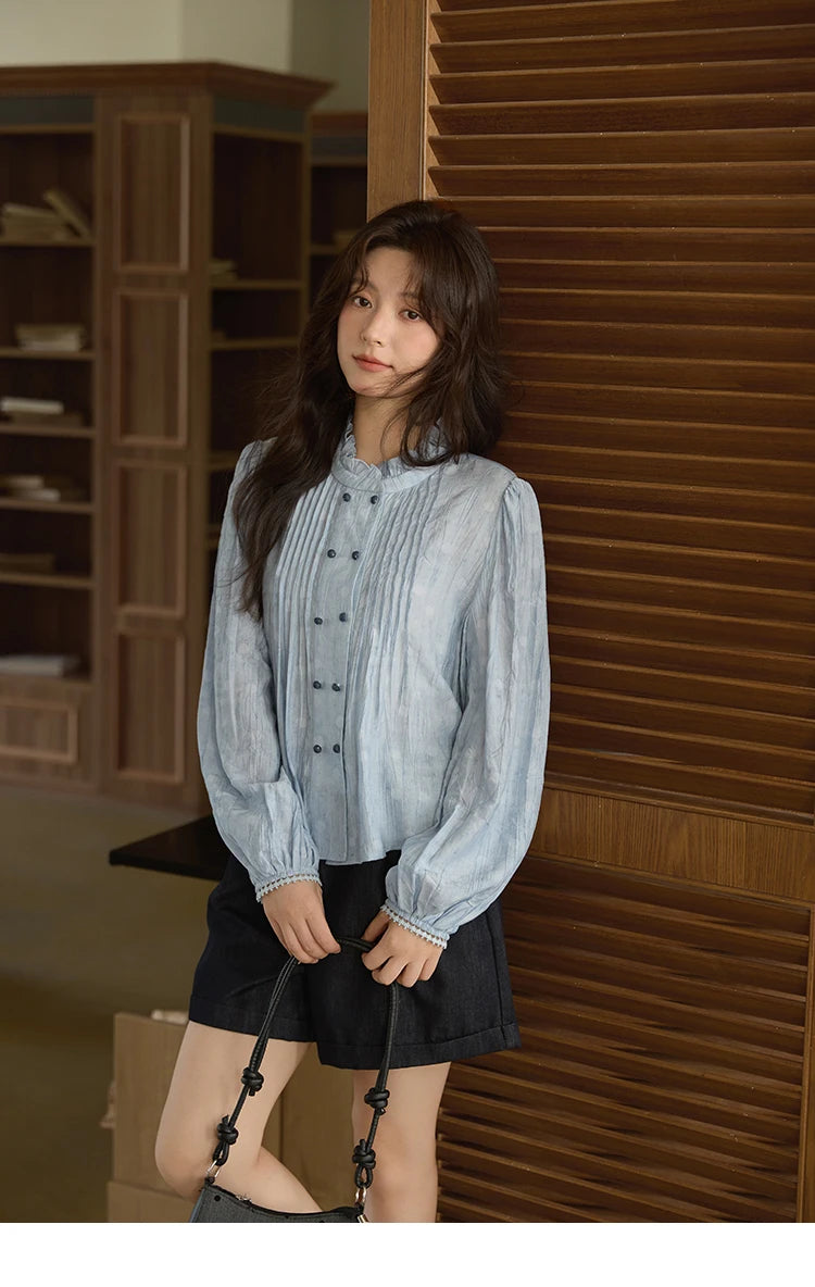 MISHOW Polka Dot Chiffon Shirt Stand Collar MXE41X1926