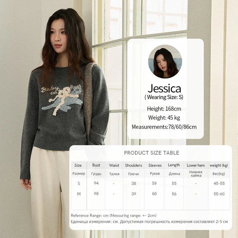 Mishow Cat Jacquard Three-Dimensional Bow Pullover MXE86Z2750