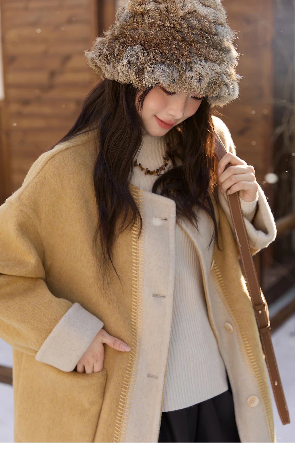 Mishow Yellow Double-Faced Contrast Color Wool Coat MXE51W0915