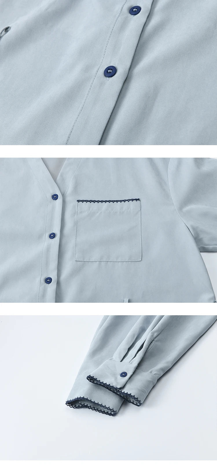 MISHOW Haze Blue Velvet Shirt Contrast Color Waist Sash MXE47X2497