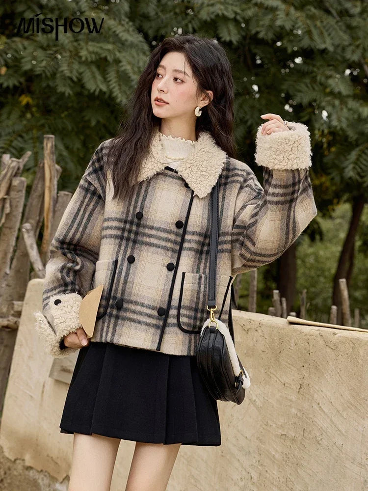 Mishow Retro Plaid Lamb Wool Tweed Jacket MXD56W0536