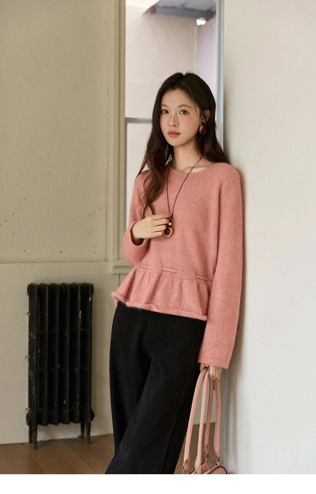 Mishow French Pink Ruffled Hem Pullover with Drawstring Belt MXE90Z2824