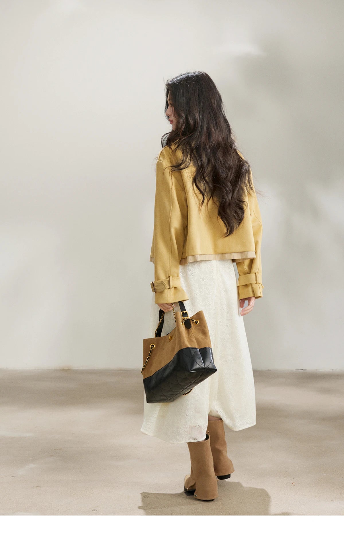 Mishow Yellow Double-Breasted Stand Collar Trench MXF11W1026