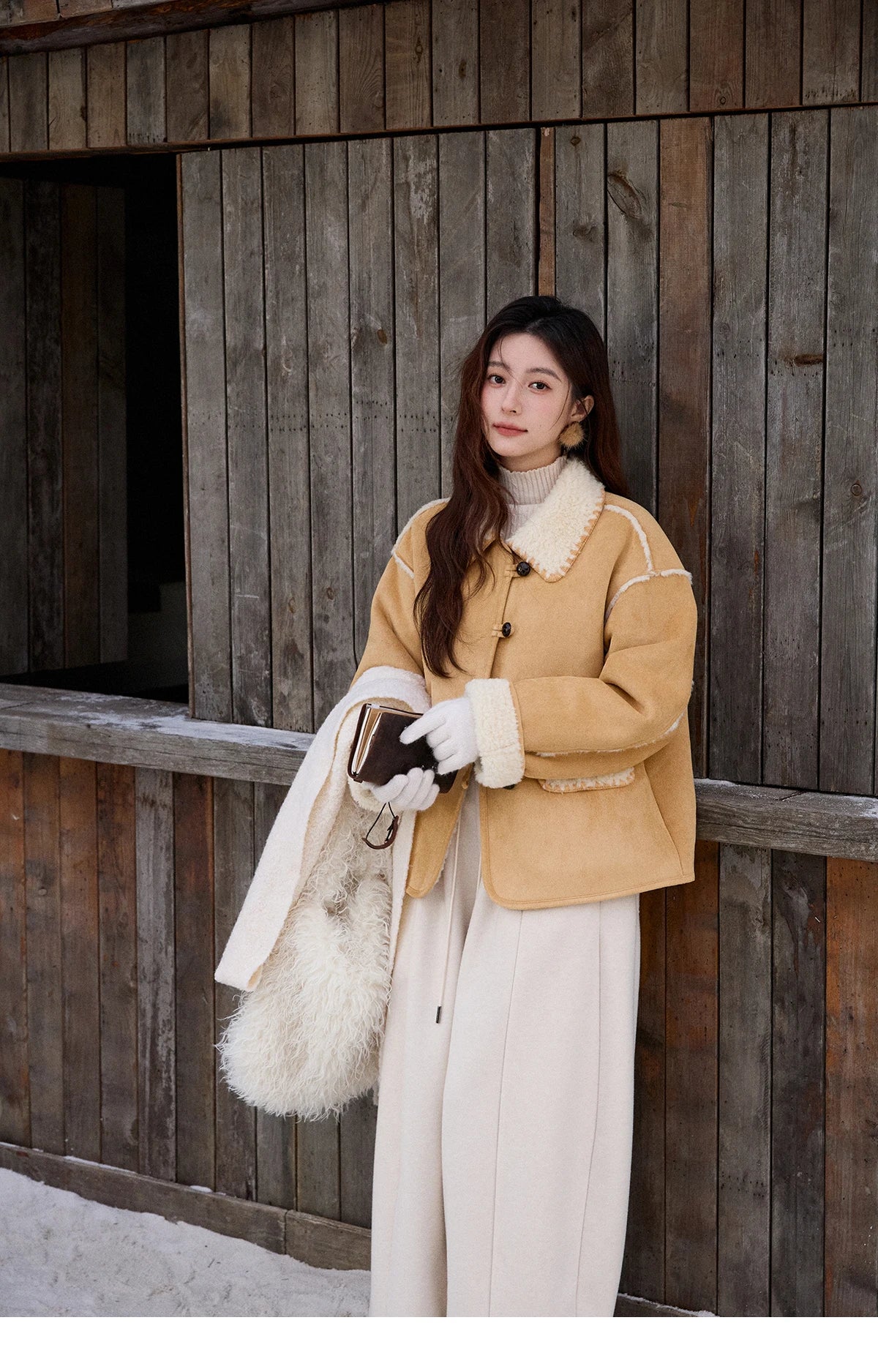 MISHOW Yellow Fur Suede Jacket Lapel Loose Warm MXE92W1016
