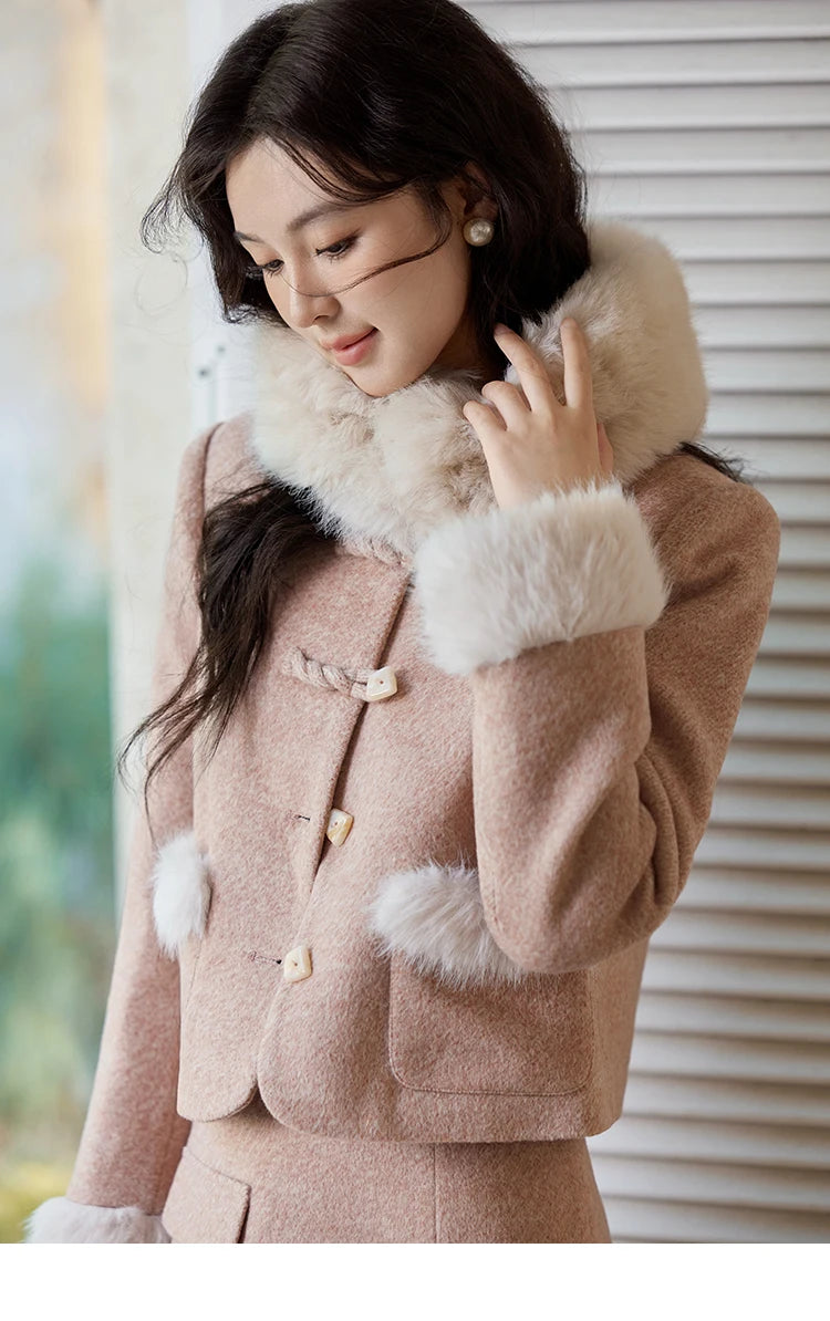 Mishow New Chinese Tweed Coat & Midi Skirt Set MXD54W0583