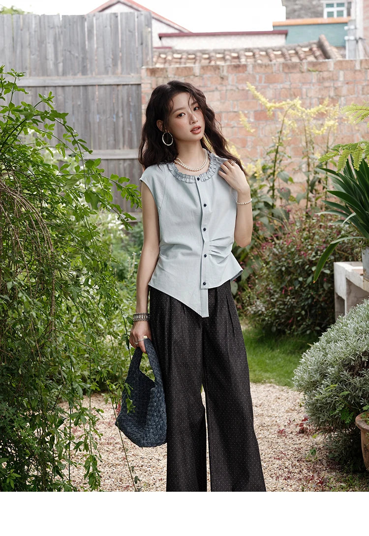 MISHOW Round Neck Sleeveless Shirt Button Front MXE38X1864