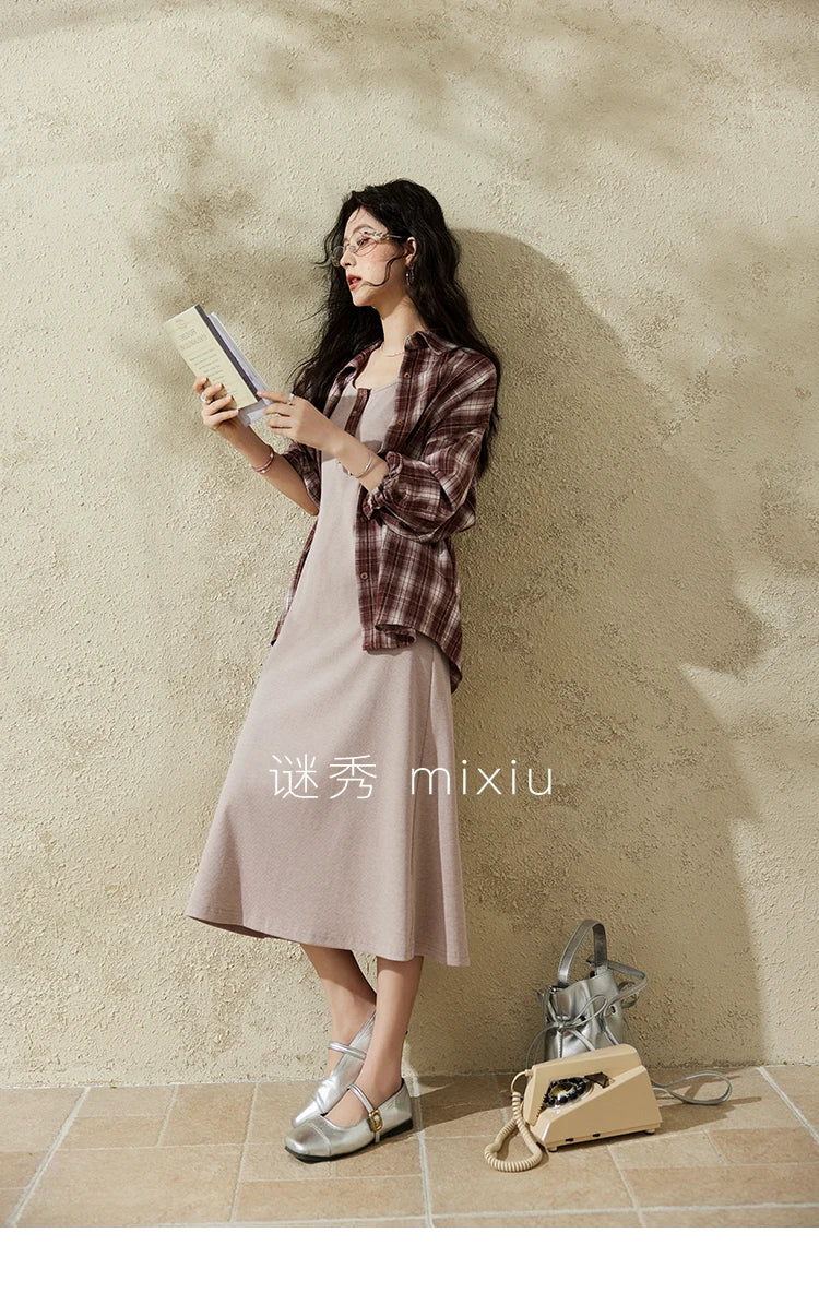 Mishow Plaid Shirt Grey Vest Dress (Separately) MXE13L2093