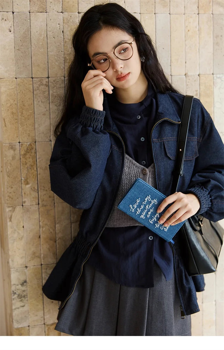MISHOW Navy Ribbon Layered Shirt Knit Camisole Two-Piece Set MXE47T1412