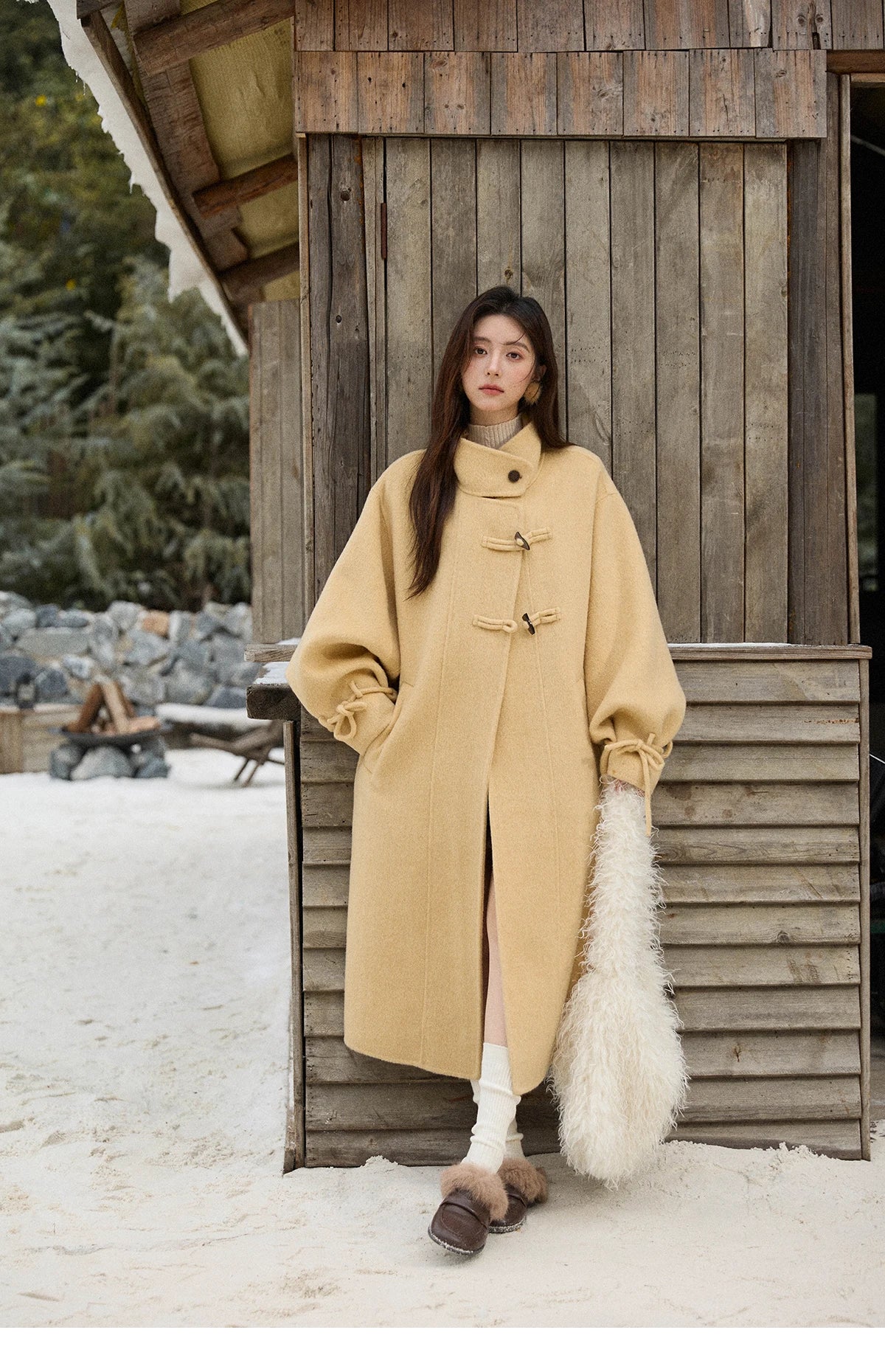 Mishow Yellow 100% Wool Double-Faced Turtleneck Coat MXE51W0902