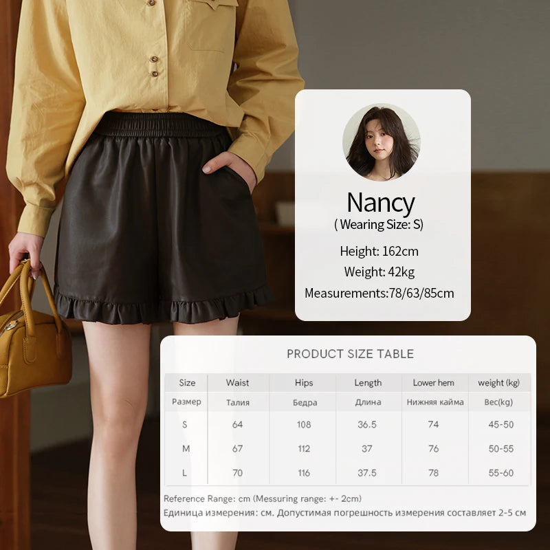 Mishow PU Leather High Waist Ruffle Hem Shorts MXE42K1068