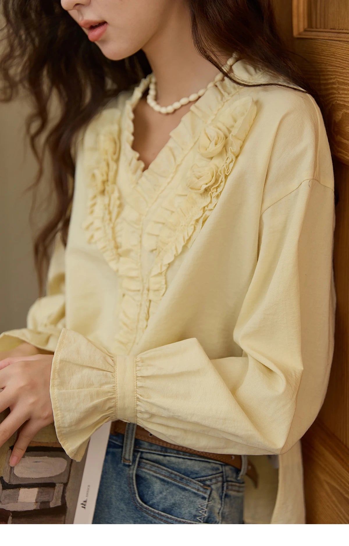 MISHOW Hand Sewn Rose Blouse Lantern Sleeves MXE44X2470