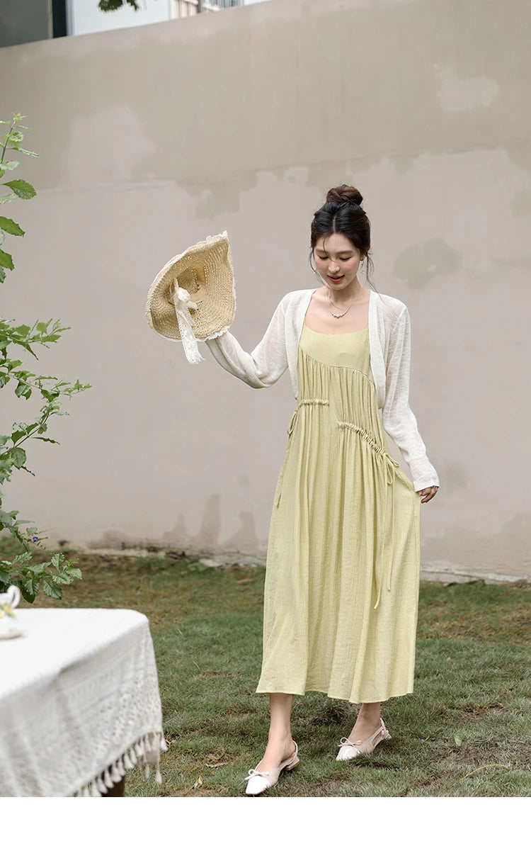 Mishow Irregular Pleated Olive Green Drawstring Dress MXD31L1928