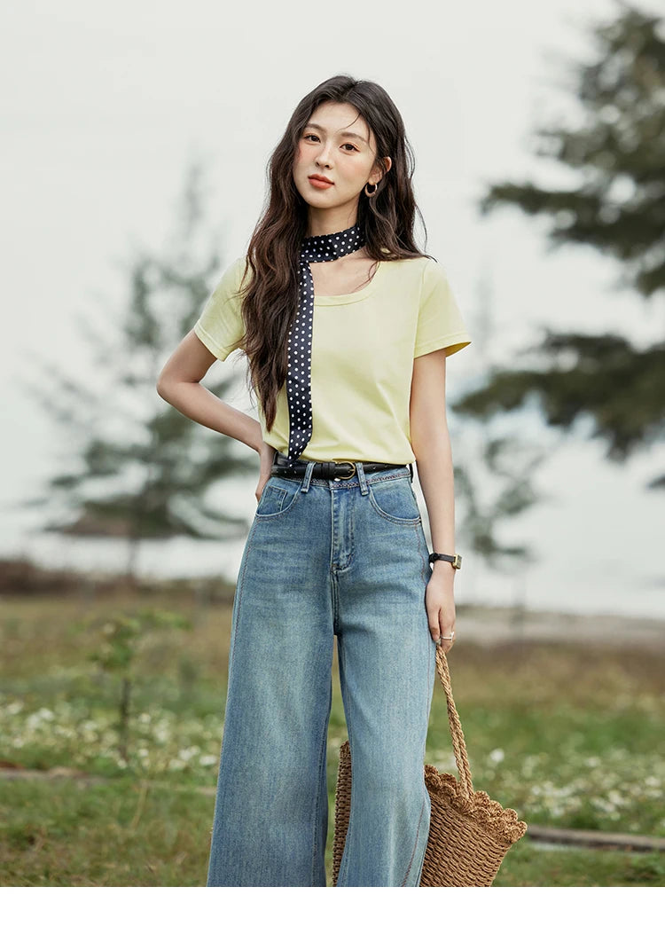 Mishow Solid Square Neck Straight Tee MXE15T0483