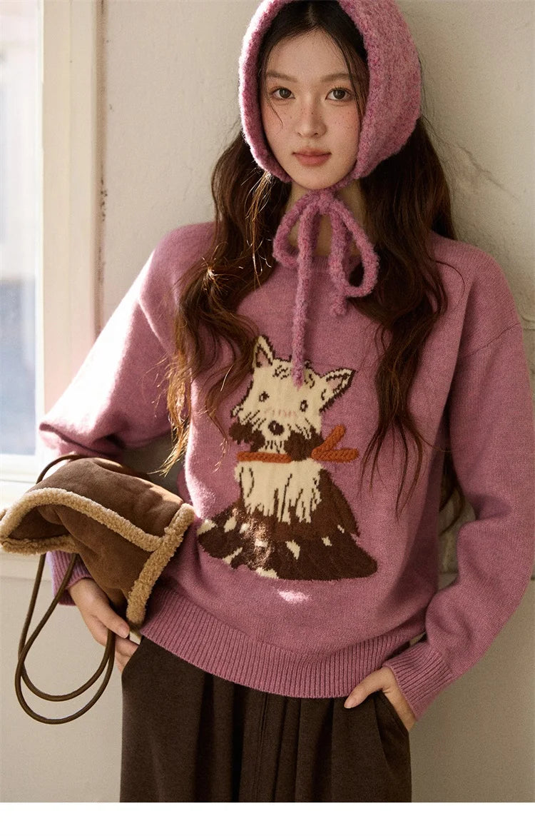 Mishow Purple Jacquard Dog Arctic Fleece Sweater MXE88Z2599