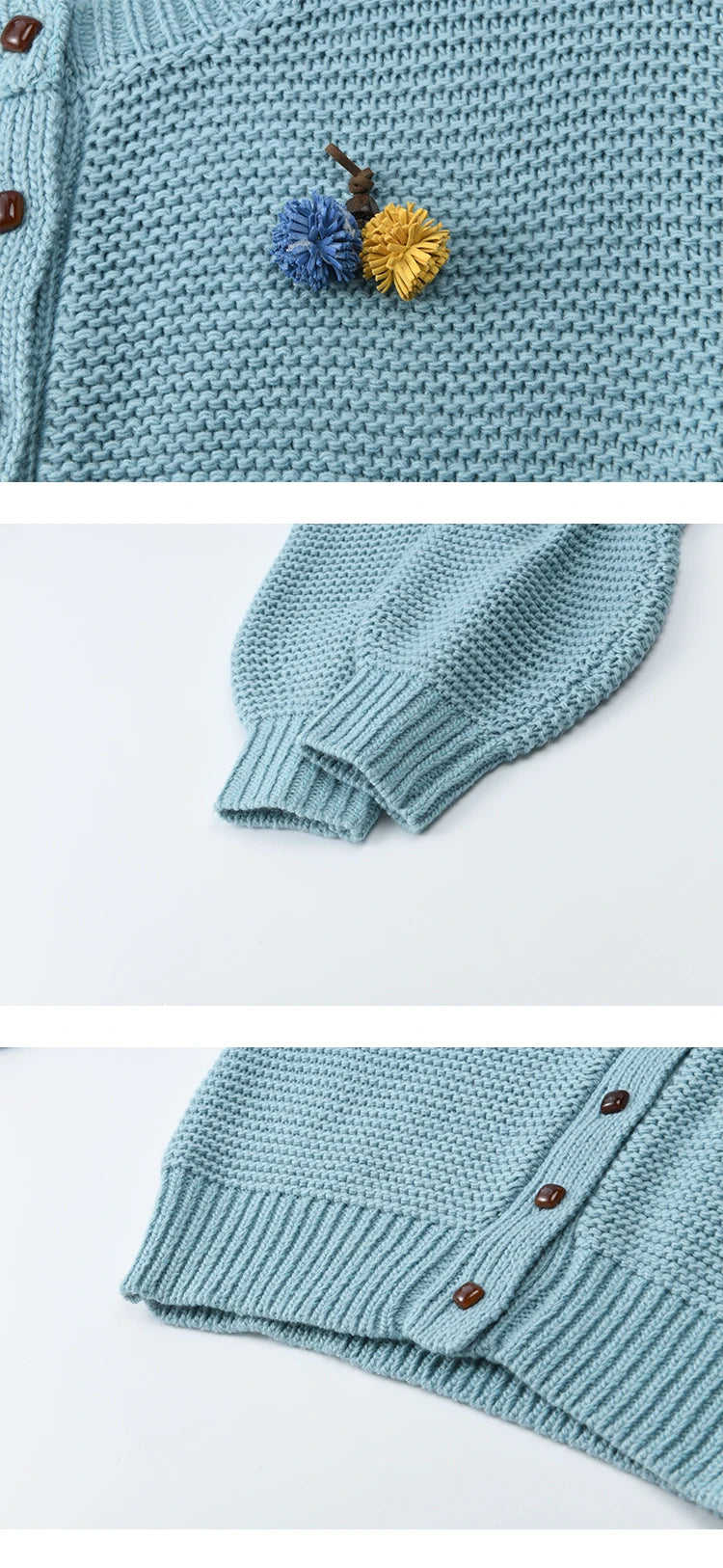 Mishow Blue Crew Neck Pompom Decor Cardigan MXE51Z2551