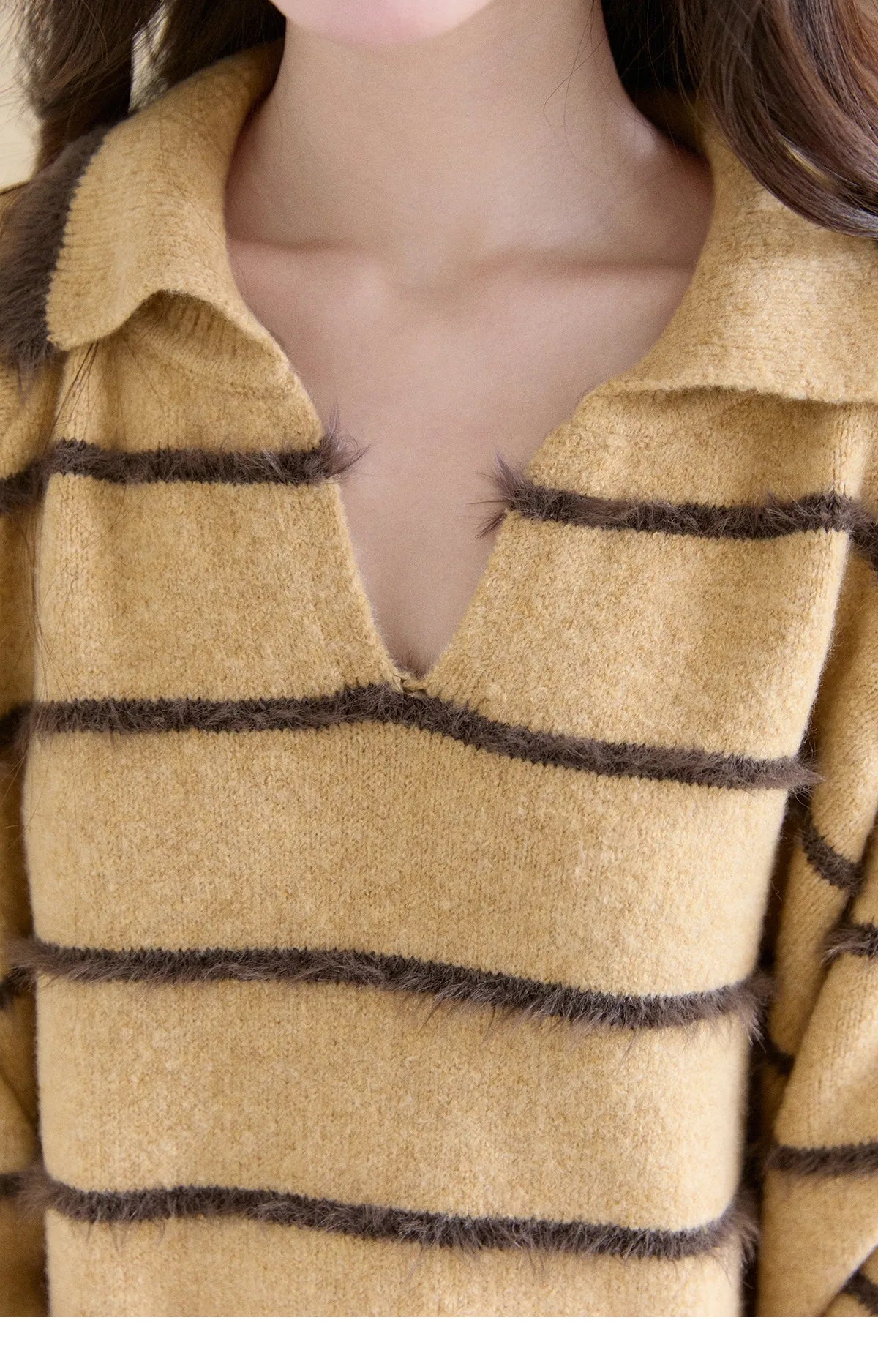 Mishow Faux Mink Fur Striped Lapel Tassel Sweater MXE93Z2945