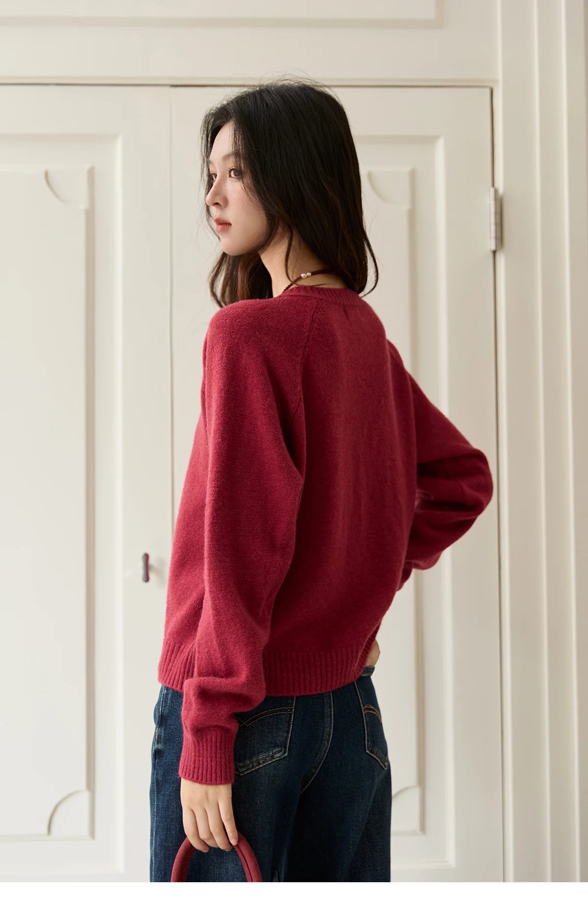 Mishow Red Round Neck Embroidered Cardigan MXE47Z2621