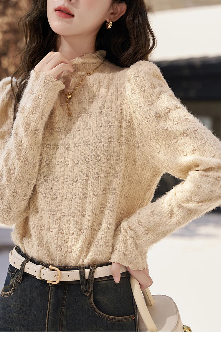 Mishow Lace Mock Neck Bottoming Shirt MXC58Z0481