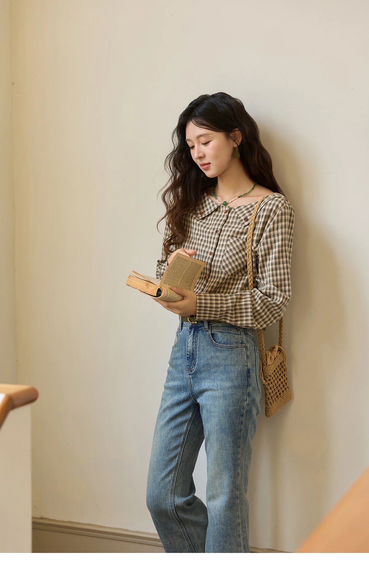 MISHOW Plaid Shirt Side Slit Pockets with Belt MXE44X2469