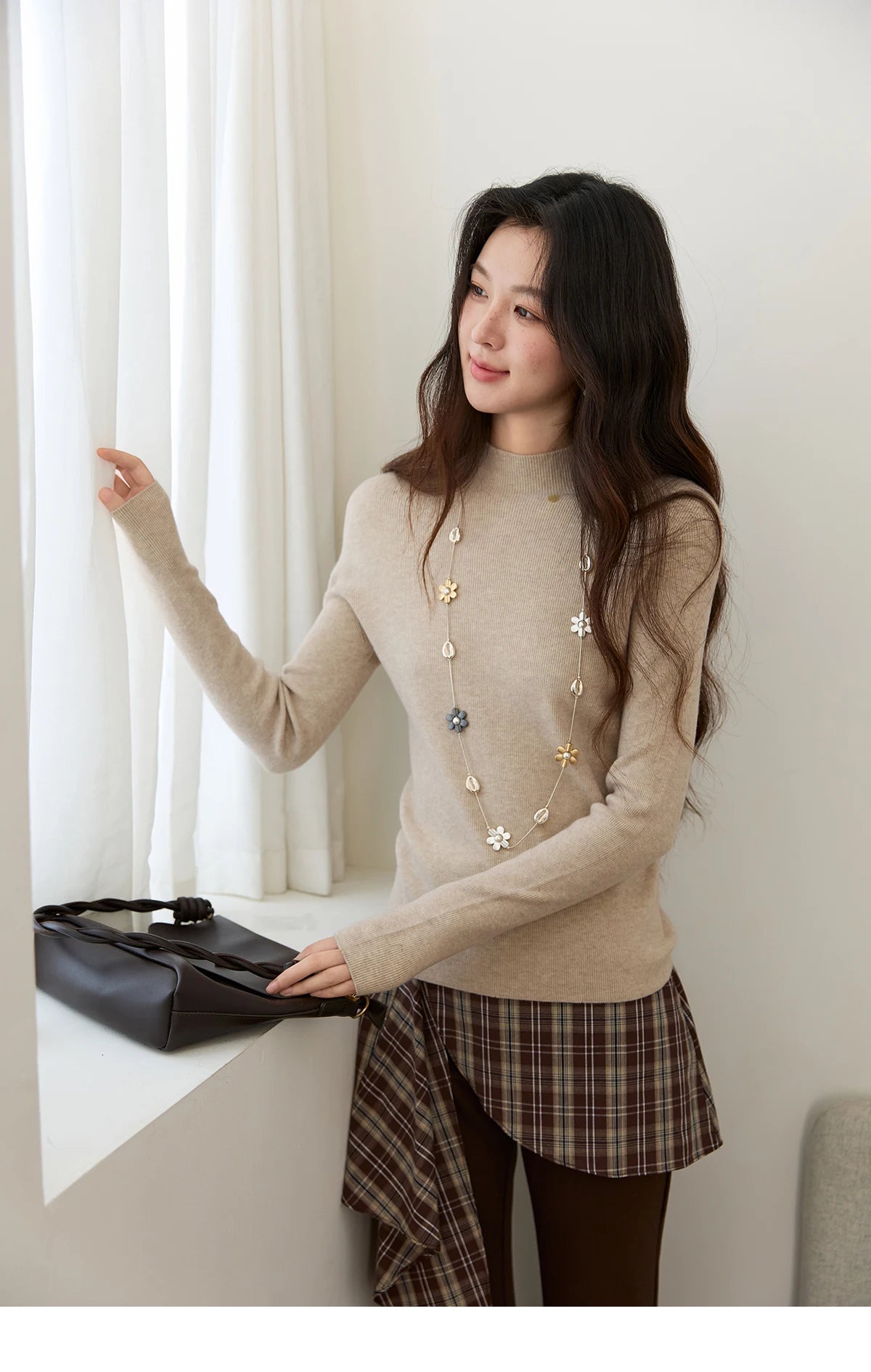 Mishow Minimalist Mock Neck Slim Pullover MXE48Z2583