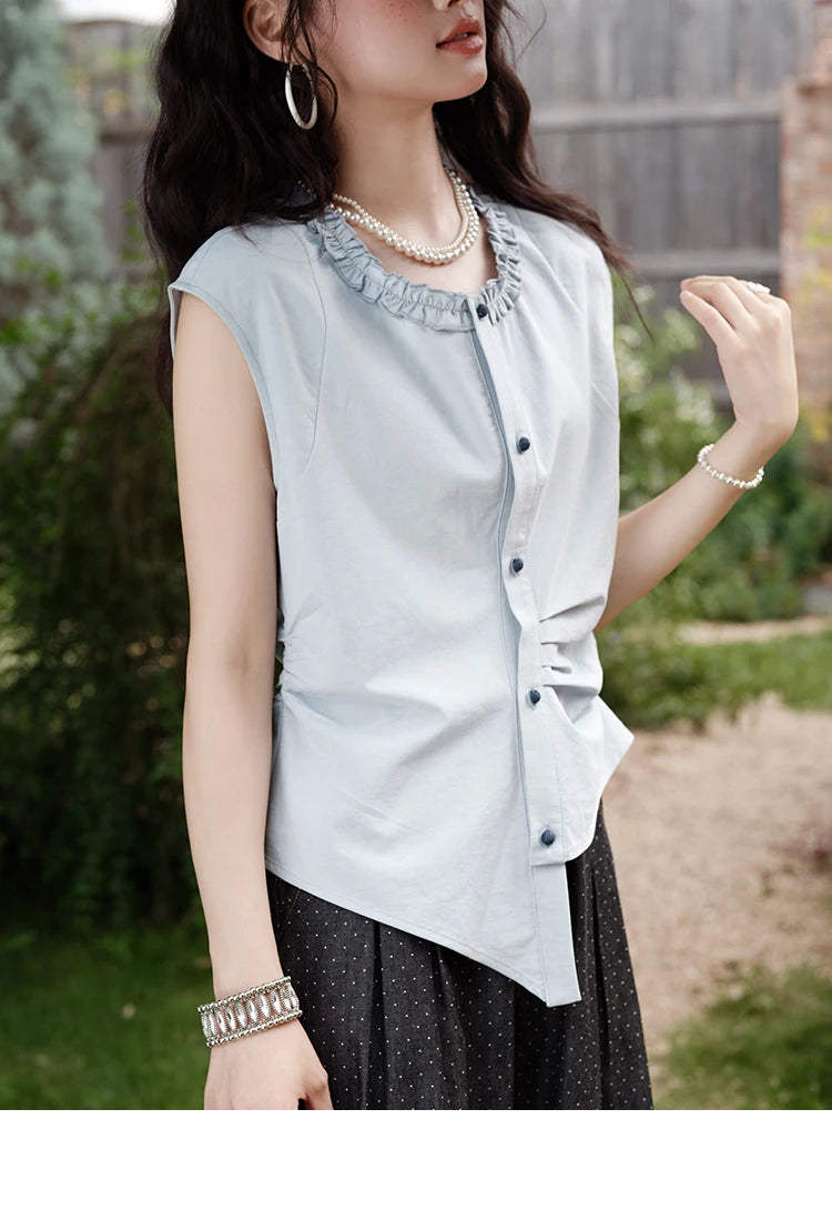 MISHOW Round Neck Sleeveless Shirt Button Front MXE38X1864
