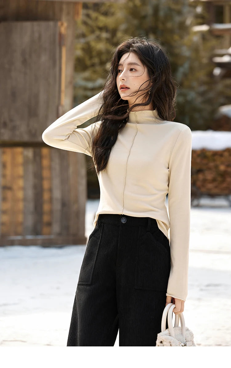 MISHOW Corduroy Pants High Waist Straight Pocket Velvet Inside MXD55K0813