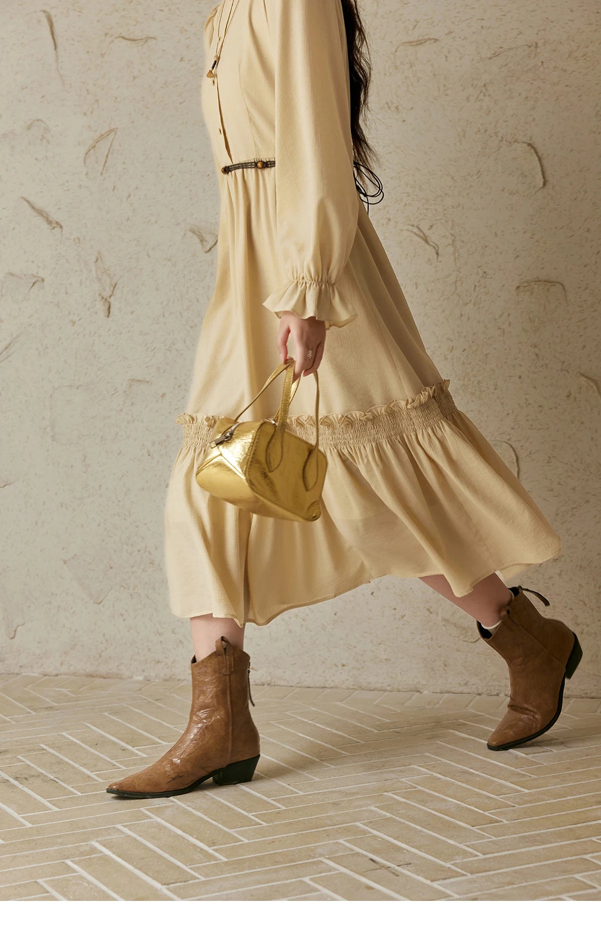 Mishow French Stand Neck Lotus Leaf Sleeve Dress MPD42L2036