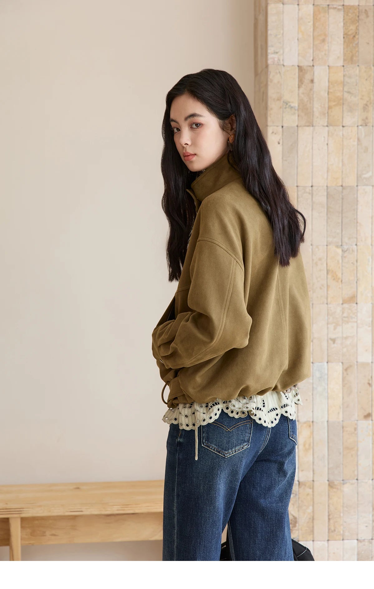 MISHOW Retro Stand Collar Jacket Slim Design Zipper MXE49W0853
