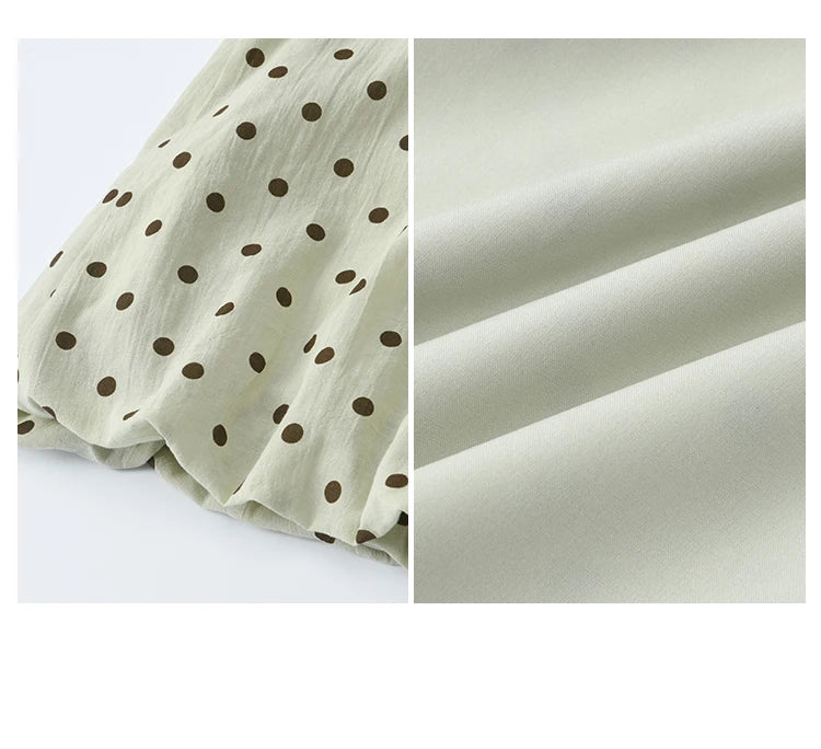 Mishow Polka Dot Puff Sleeve Top & Wide Leg Pants Set MXE39T0657