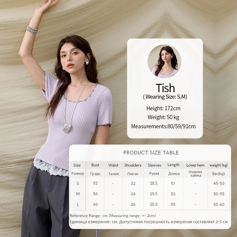 Mishow Office Lady Lace Collar Contrast Hook Top MXE33Z1218
