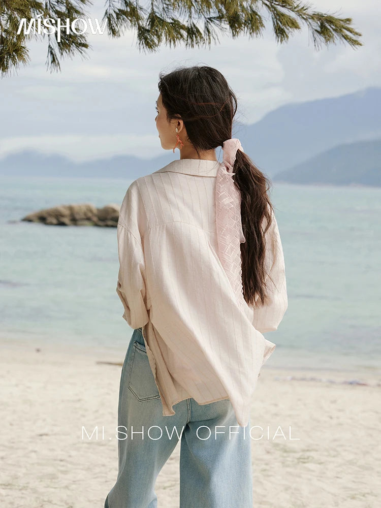 MISHOW Striped Long Sleeve Shirt Turn-Down Collar MXE33C0772