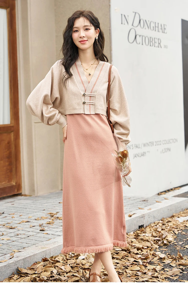 MISHOW Knitted Lantern Sleeve Sweater Dress MXC46L1589