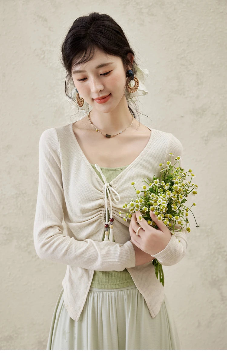 Mishow Fake Two Piece Lace-up Knit Top MXE15Z1185