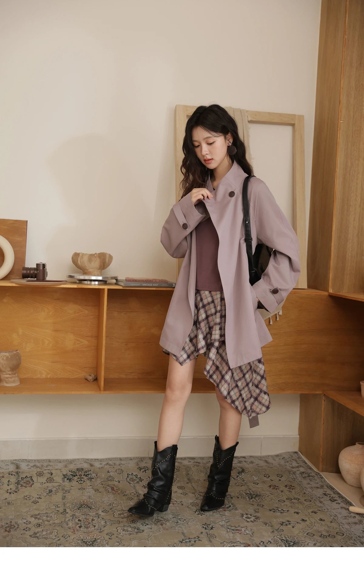 Mishow Purple Plaid Irregular Ruffle Hem Skirt MXE42B2395