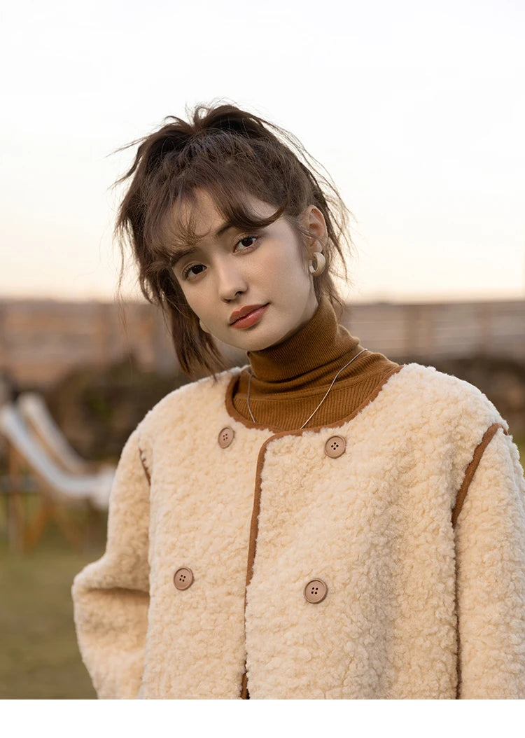 MISHOW Lamb Wool Coat Double Breasted French Lambswool MXB45W0850