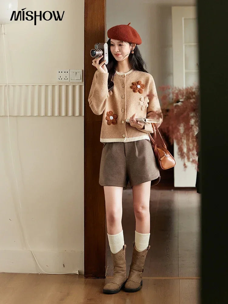 Mishow Flower Pattern Color Clash Metal Button Cardigan MXD56Z0919