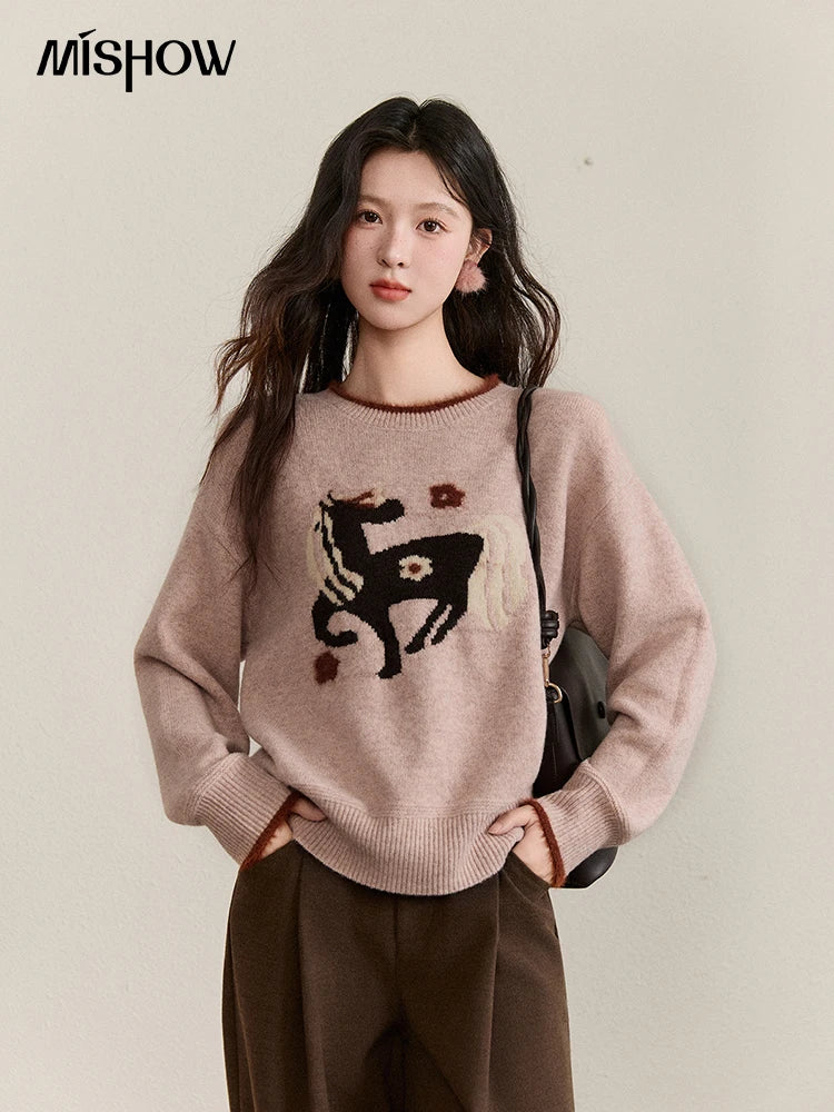 Mishow Horse Pattern Faux Mink Fur Cuff Sweater MXE94Z2863