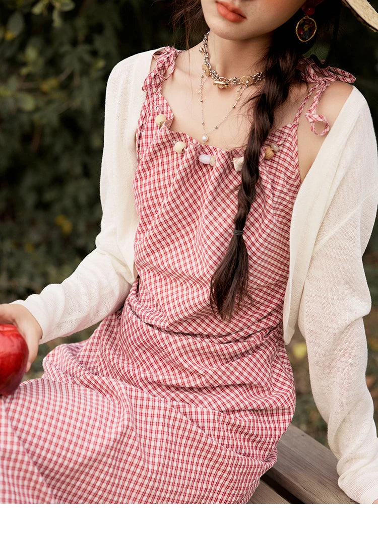 Mishow Red Plaid Sleeveless Elastic Waist Dress MXE32L2198