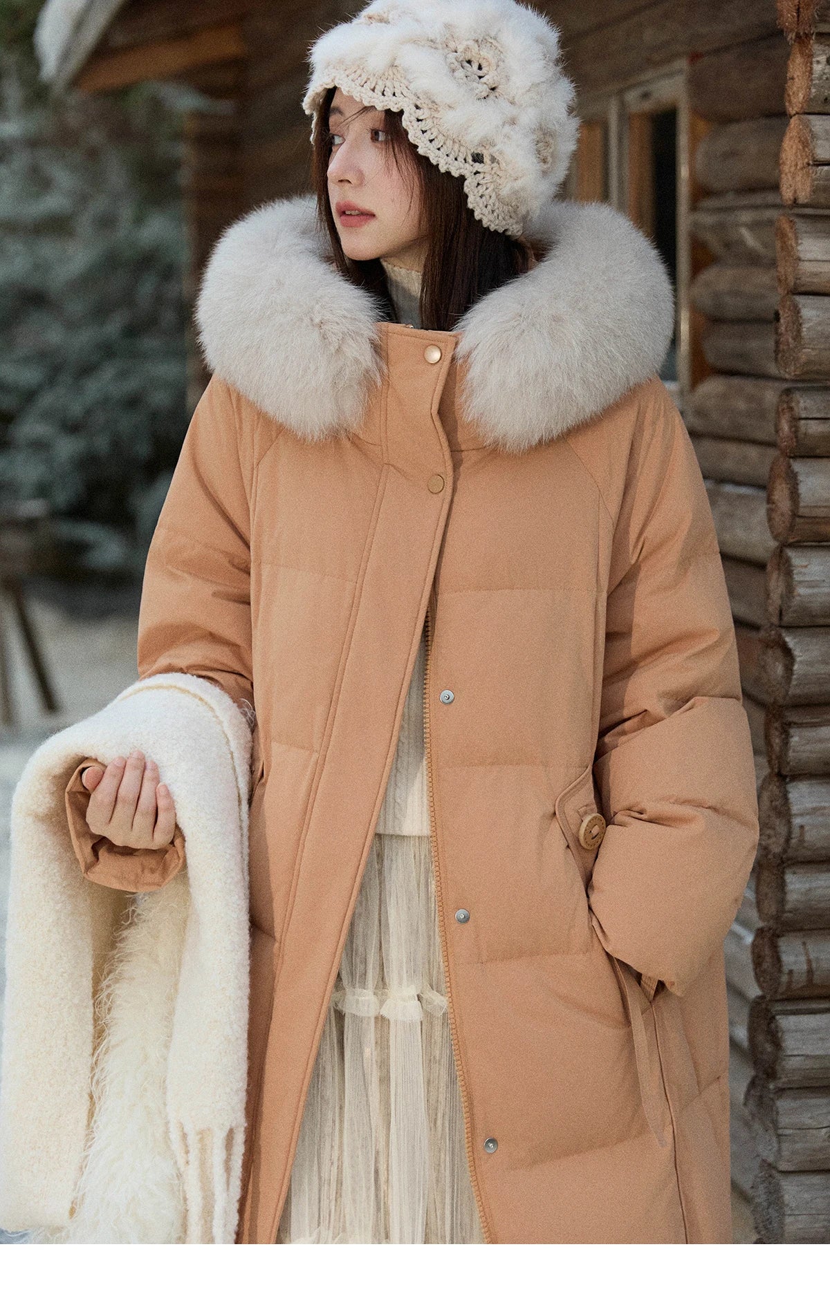 Mishow Hooded 90% White Duck Down Long Coat MXE51Y0079