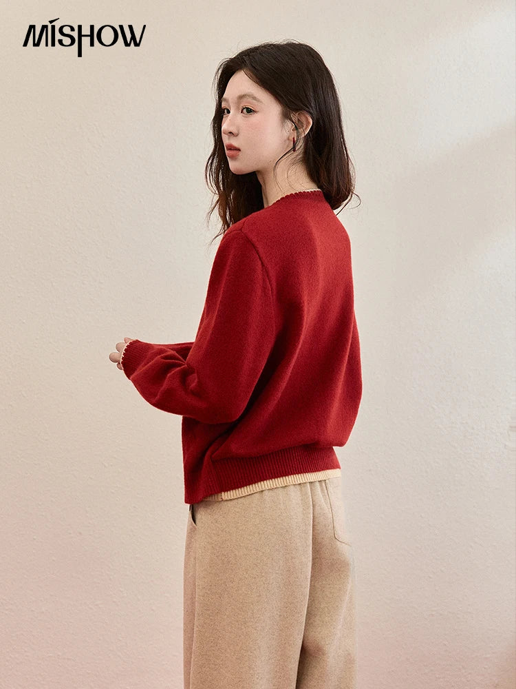 Mishow Color Block Fake Two-Piece Removable Collar Cardigan MXE93Z2816