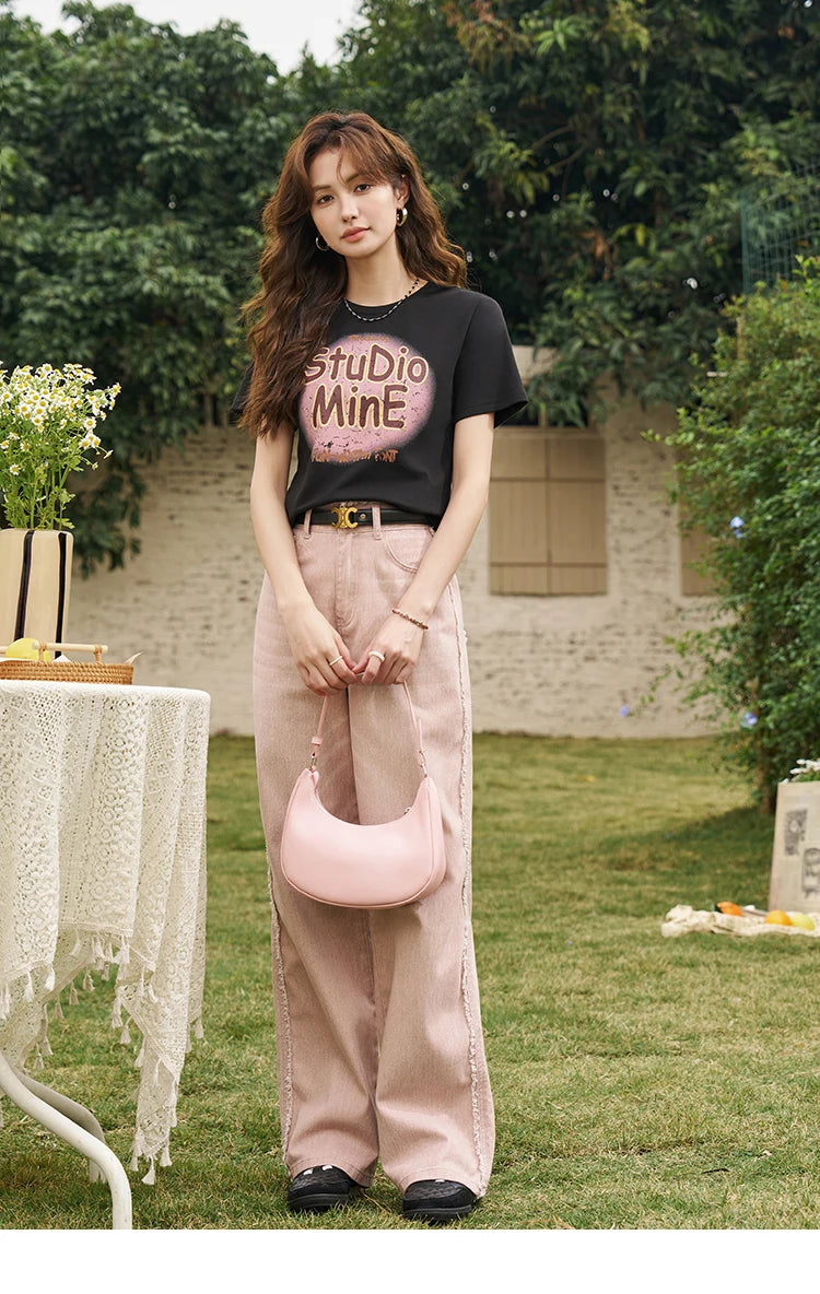 Mishow Letter Print Crew Neck Tee MXD13T0164