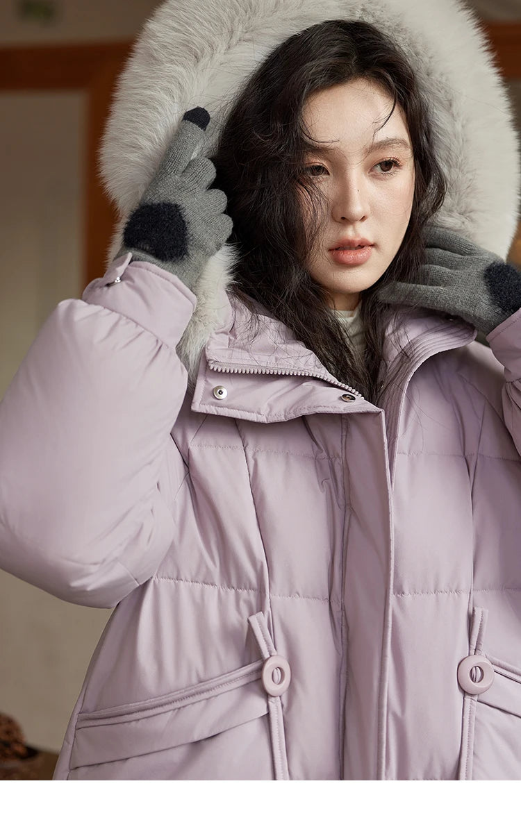 Mishow Long Hooded Fox Fur Collar Down Coat MXD56Y0054