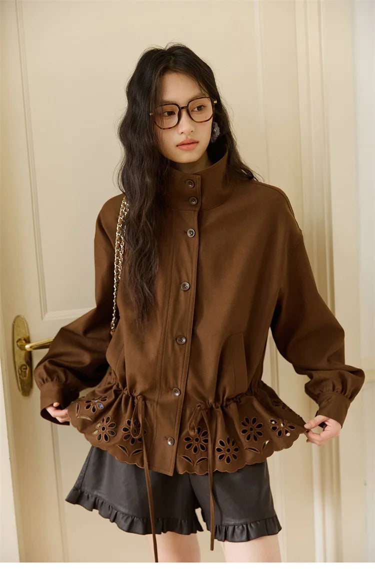 Mishow Hollow Embroidered Drawstring Waist Trench MXE48W0855