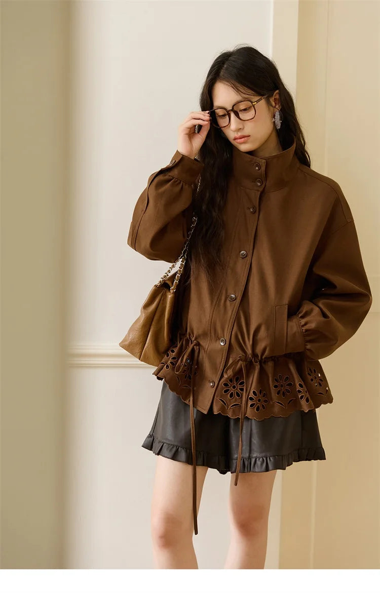 Mishow Hollow Embroidered Drawstring Waist Trench MXE48W0855