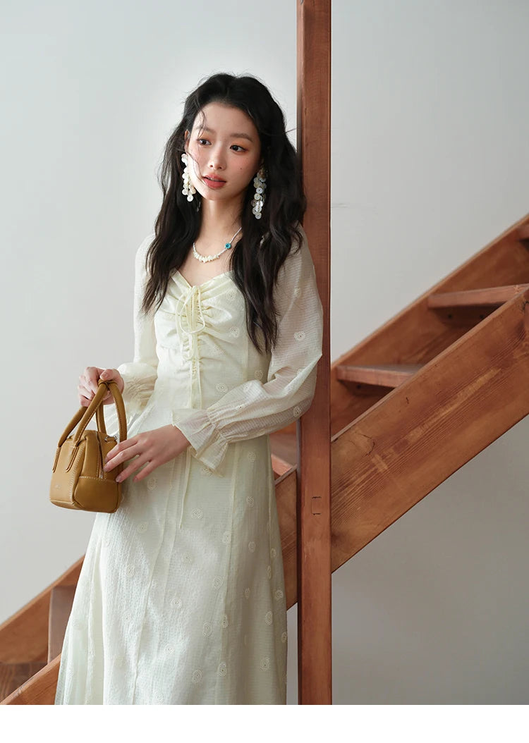 Mishow Cashew Flower Embroidered V-Neck Drawstring Dress MXE41L2387