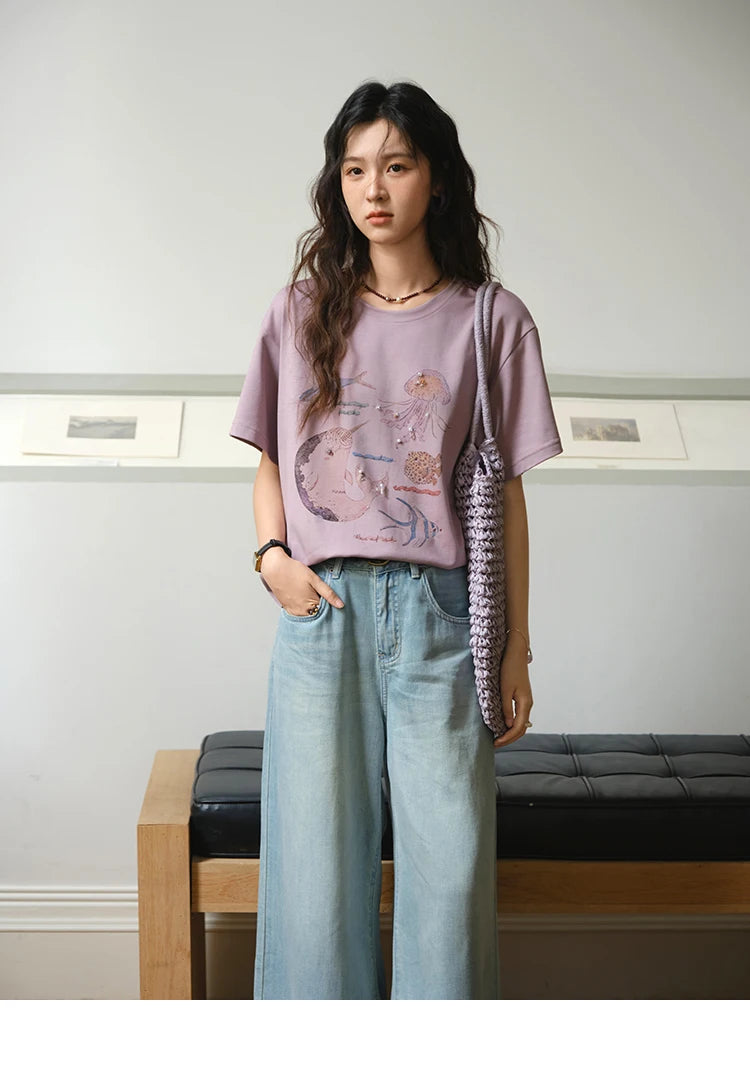 Mishow Cartoon Print Loose Cotton Tee MXE36T0575