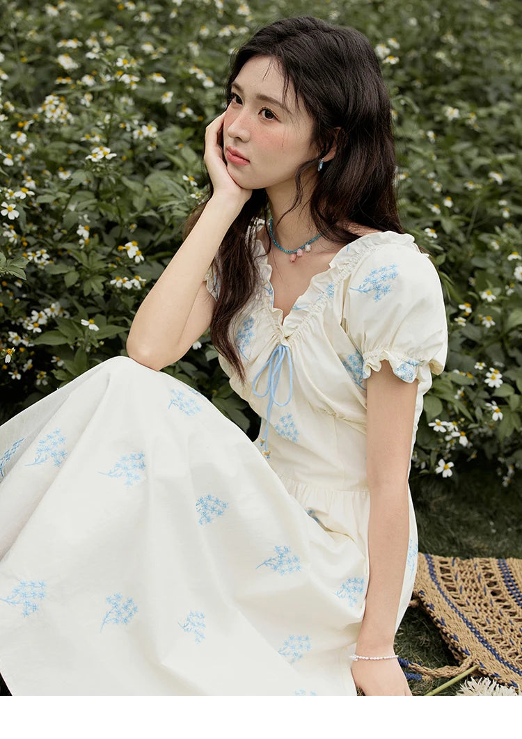 Mishow French Print Puff Sleeve Cotton Dress MXE32L2210