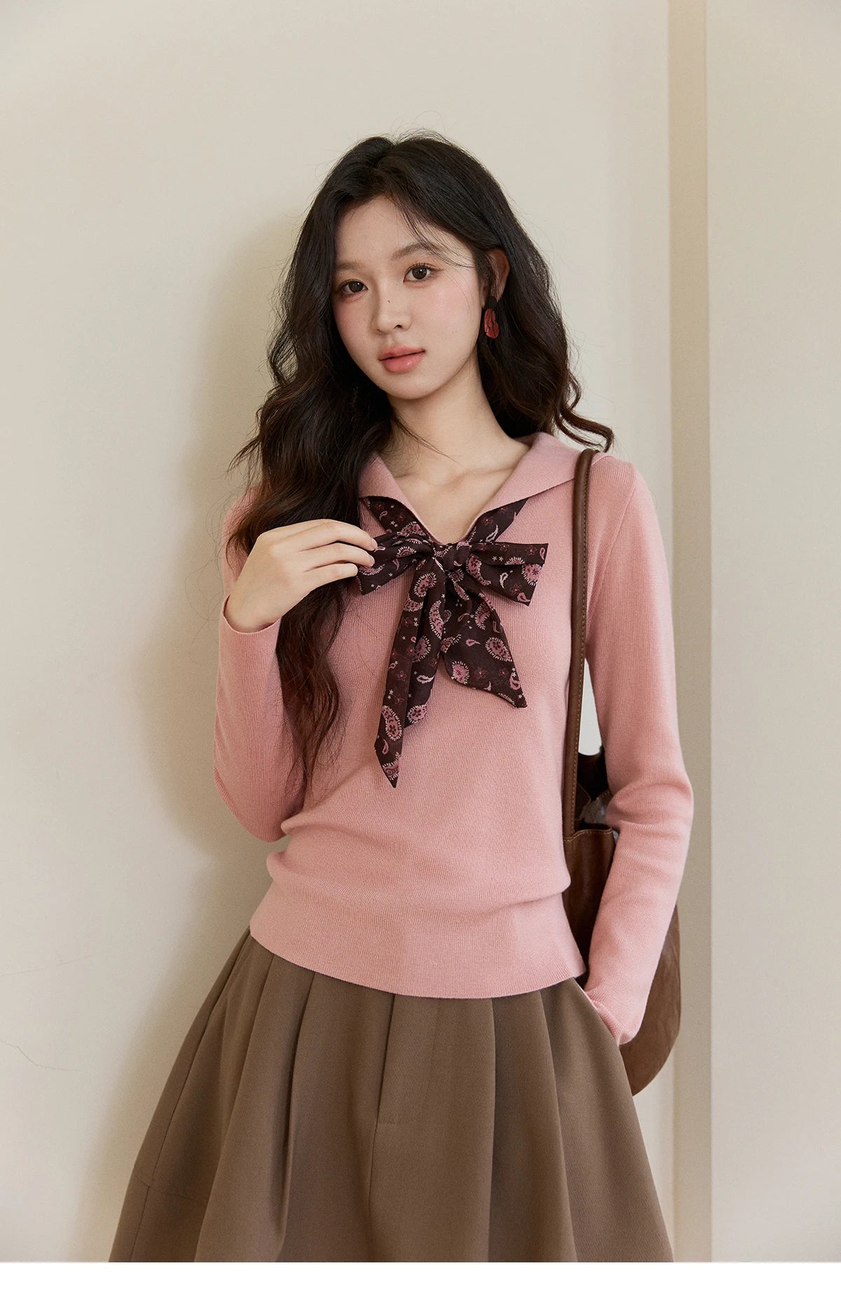 Mishow Pink Polo Neck Detachable Scarf Sweater MXF108Z1032